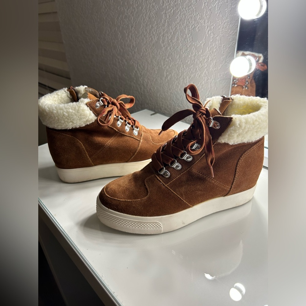 Steve Madden brown leather and fabric shoes